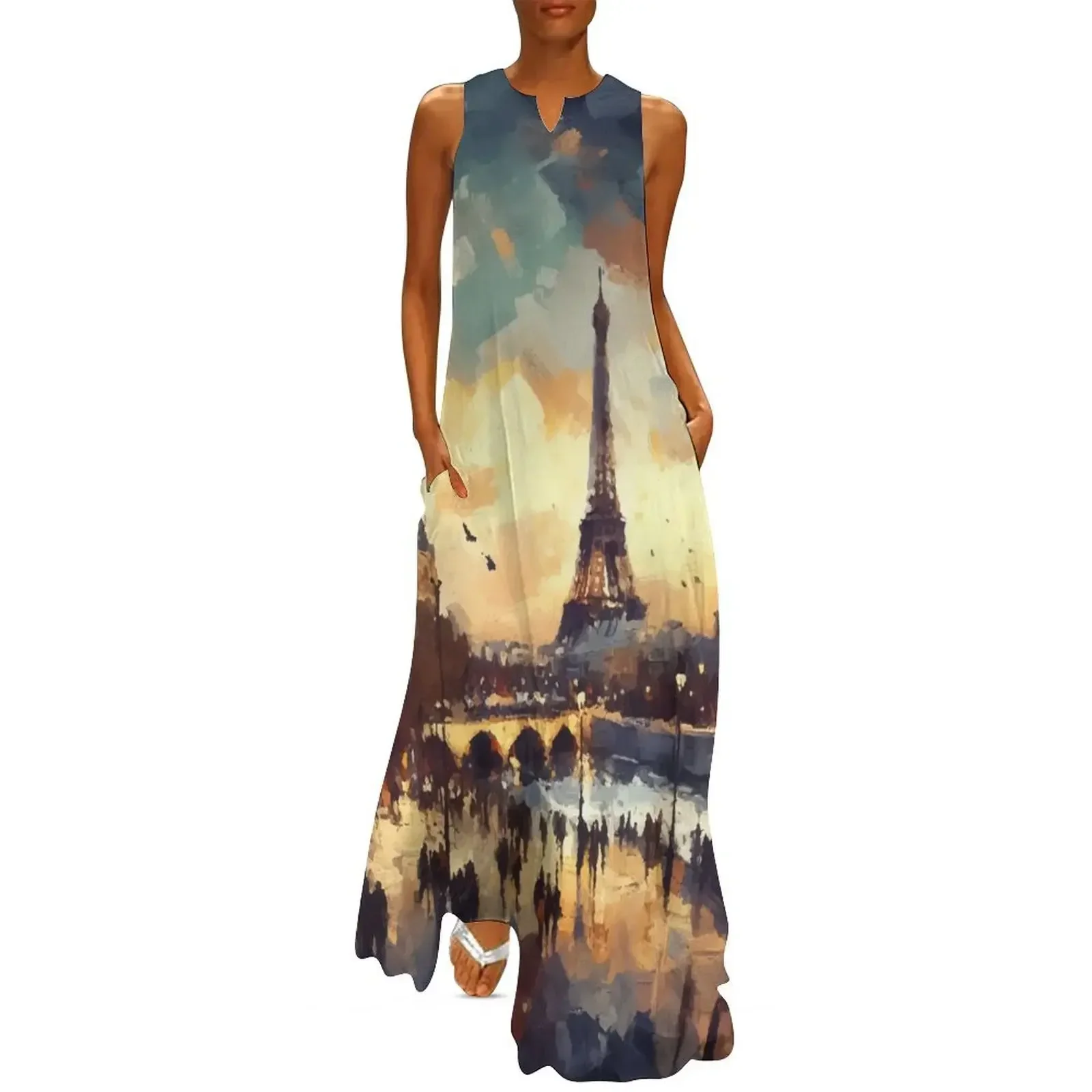

Paris Impressionism Painting Long Dress women's clothing trend 2025 beach dress womens dress long women