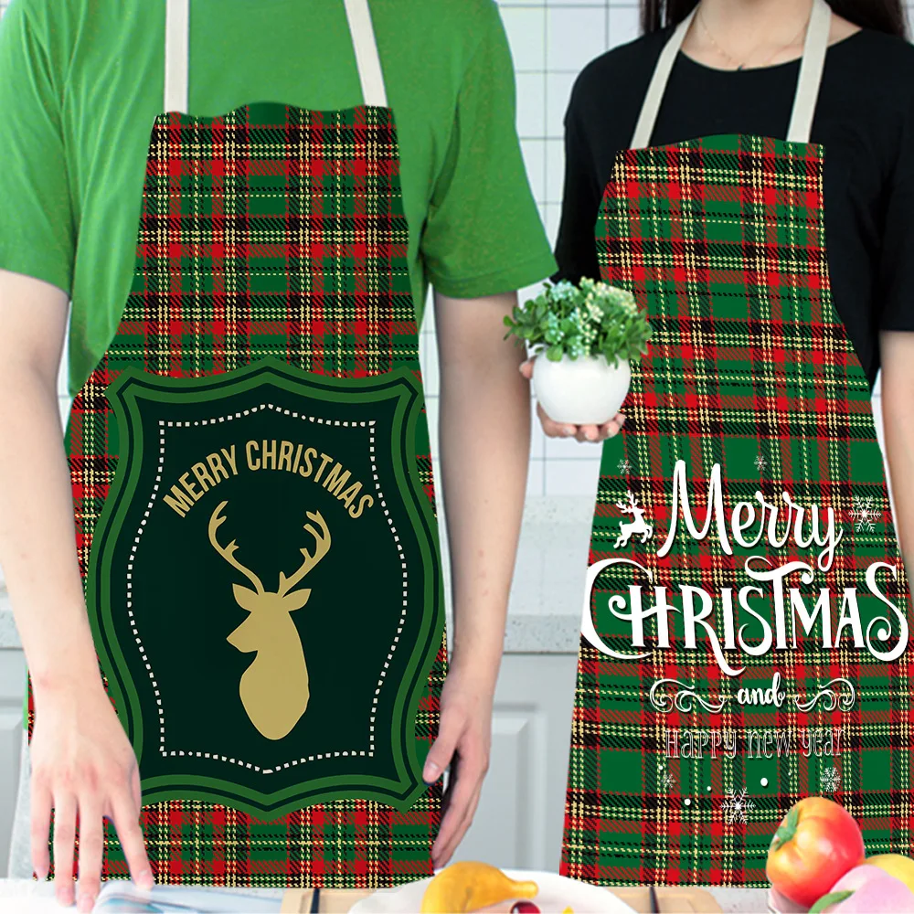 Christmas series striped plaid cotton linen antifouling apron adult children kitchen housework cleaning blouse