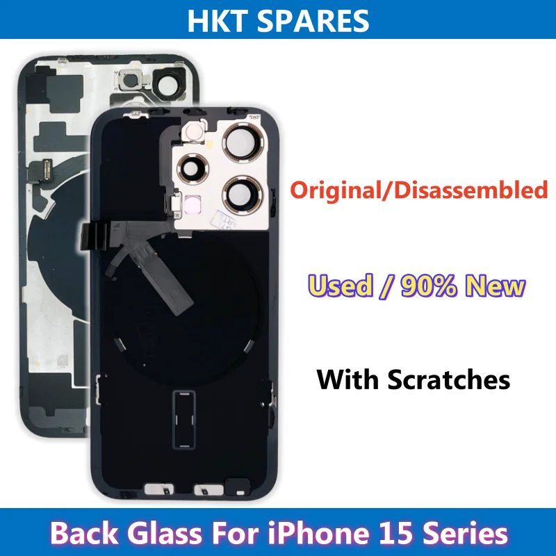 

90% New, Original Disassembled Back Glass with Wireless Charging Flex Assembly For iPhone 15 Plus 15Pro Max, Used