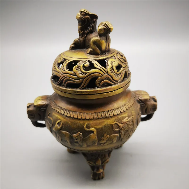 

Antique Brass Incense Burner Ornaments Bronze 12 Zodiac Incense Burner Antique Collection Craft Gift Decoration