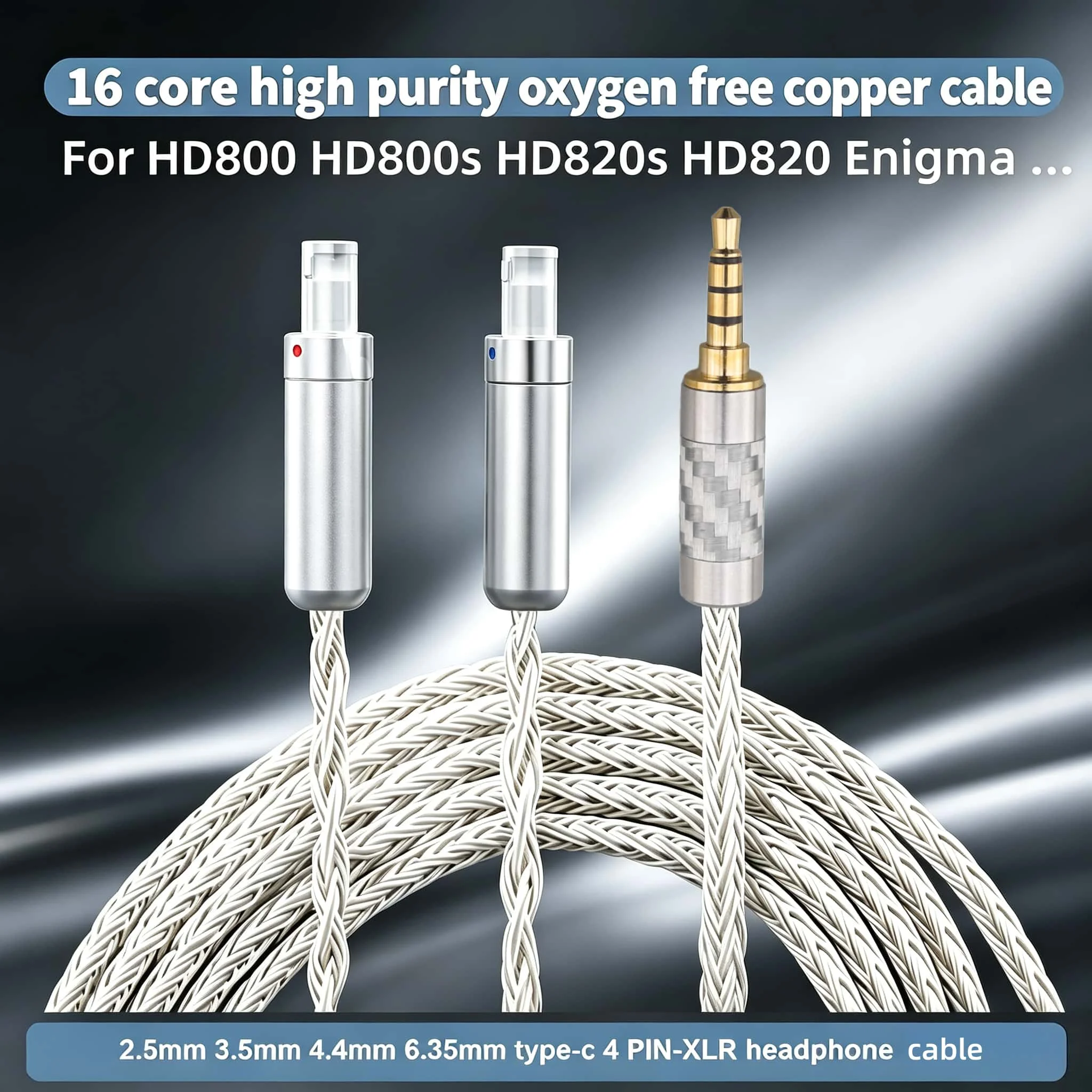 HD800 HD800S HD820 16 Core OCC Silver Plated Headphone Upgrade Dual Connector 2.5 3.5 4.4 Balanced 6.35 XLR for Sennheiser
