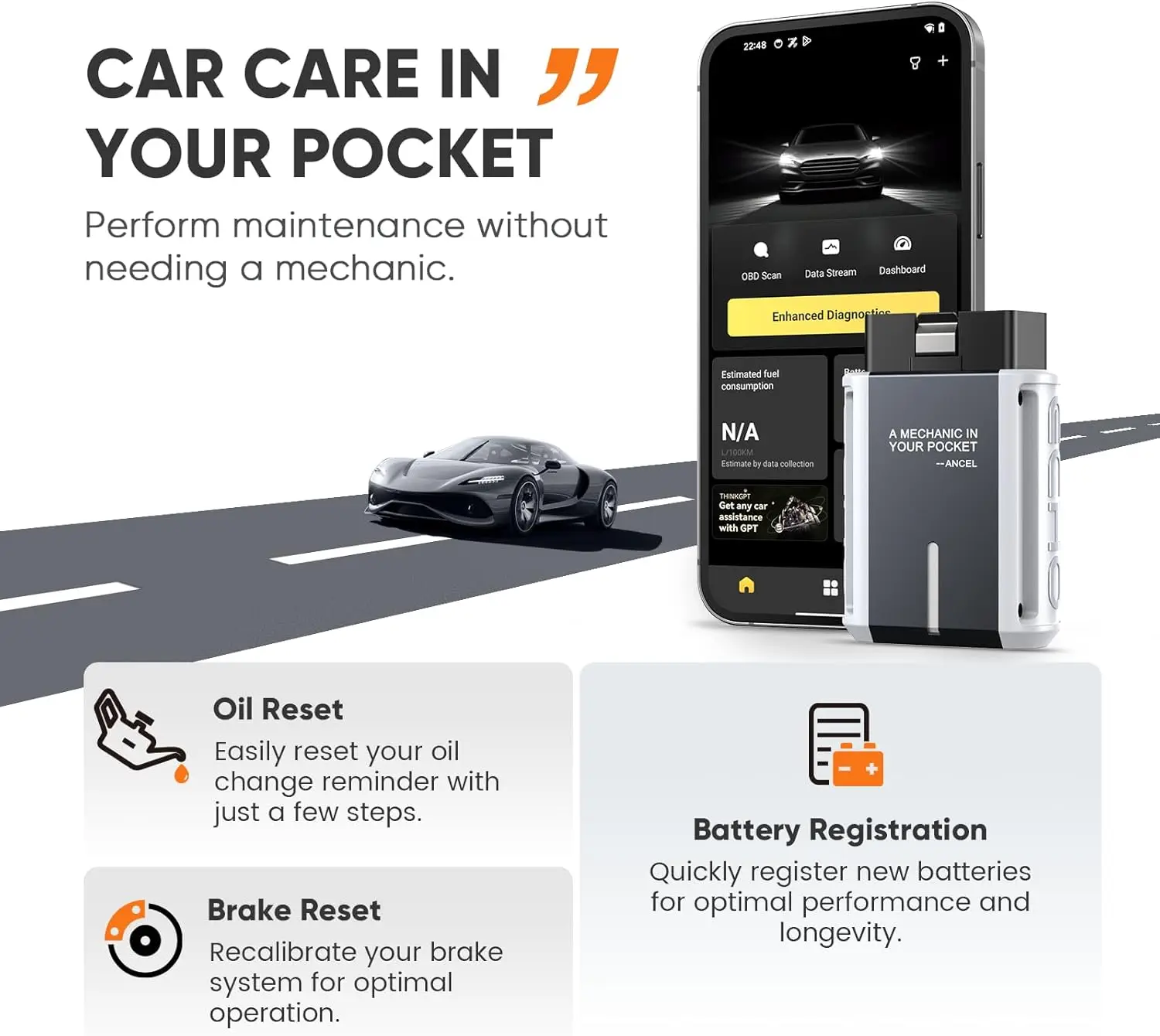 ANCEL Echo OBD2 Car Scanner Bluetooth All System Bidirectional Oil EPB Reset Battery Registration Diagnosis Tool for iOS Android