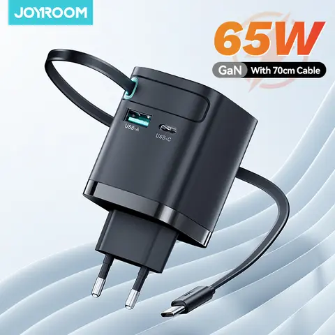 Joyroom 65W GaN 데스크탑 충전기 iPhone Samsung 용 전화 태블릿 노트북 고속 충전 용 범용 개폐식 USB C 케이블