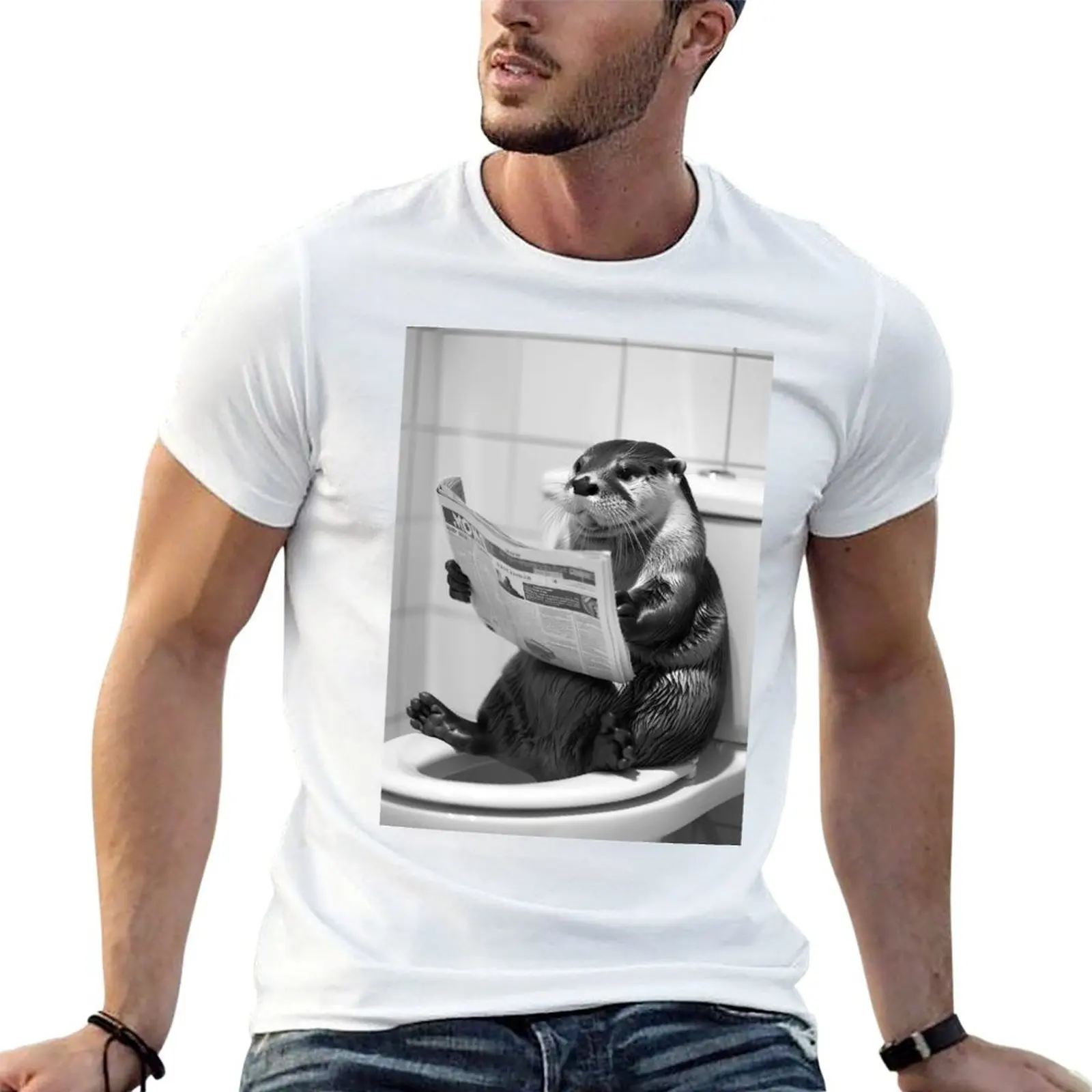 Otter Sitting on the Toilet Reading a Newspaper T-Shirt valentines boutique clothes vintage clothes funny t shirts for men