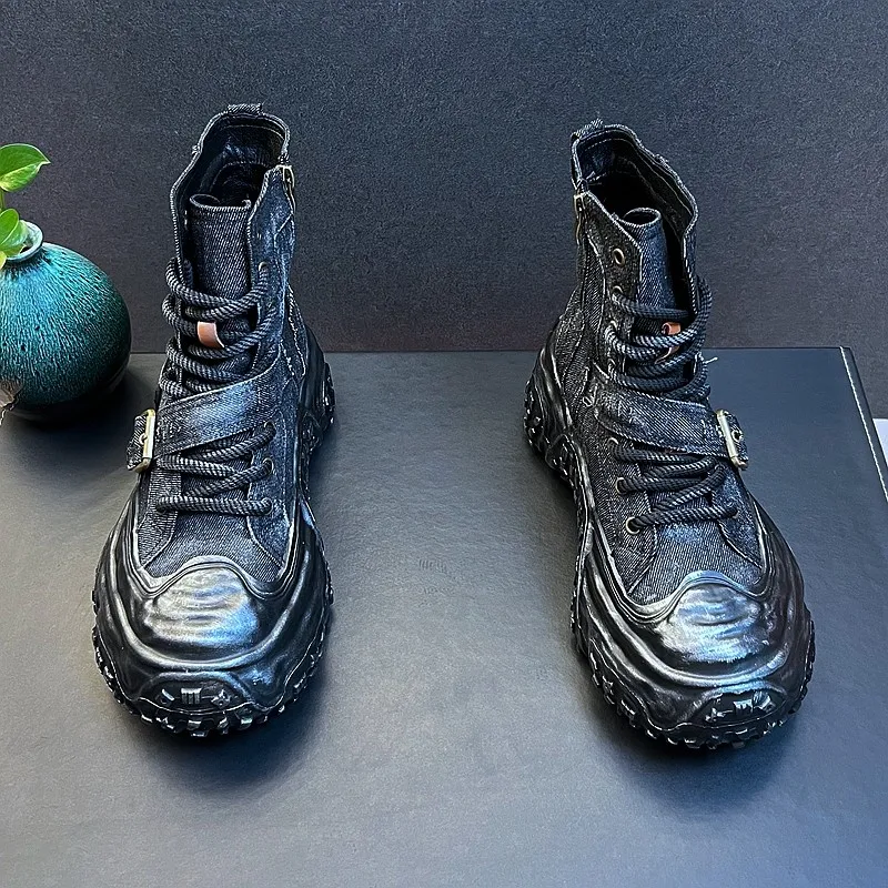 New Arrival Men Fashion Casual Denim Ankle Boots Spring Autumn Luxury Designer Youth Trending Street Style Thick Bottom Sneakers