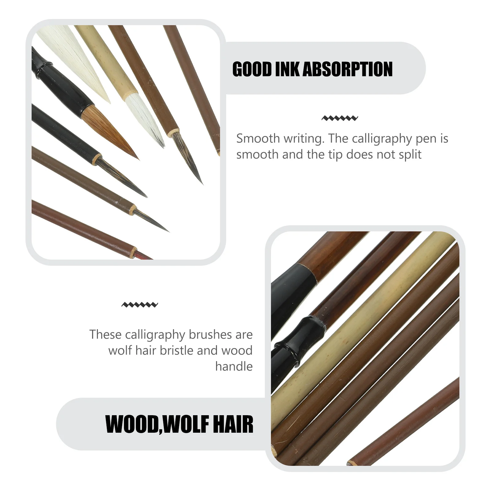 

1 Set Chinese Calligraphy Brush Pens Kit Wood Material Sturdy Durable Smooth Writing No Hair Shedding For Watercolor Painting