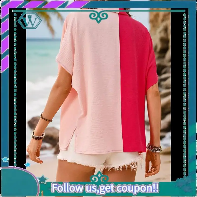 

A09P Women's Classic-Fit Button Down Casual Blouses Short Sleeve Beach Vacation Hawaiian T Shirts