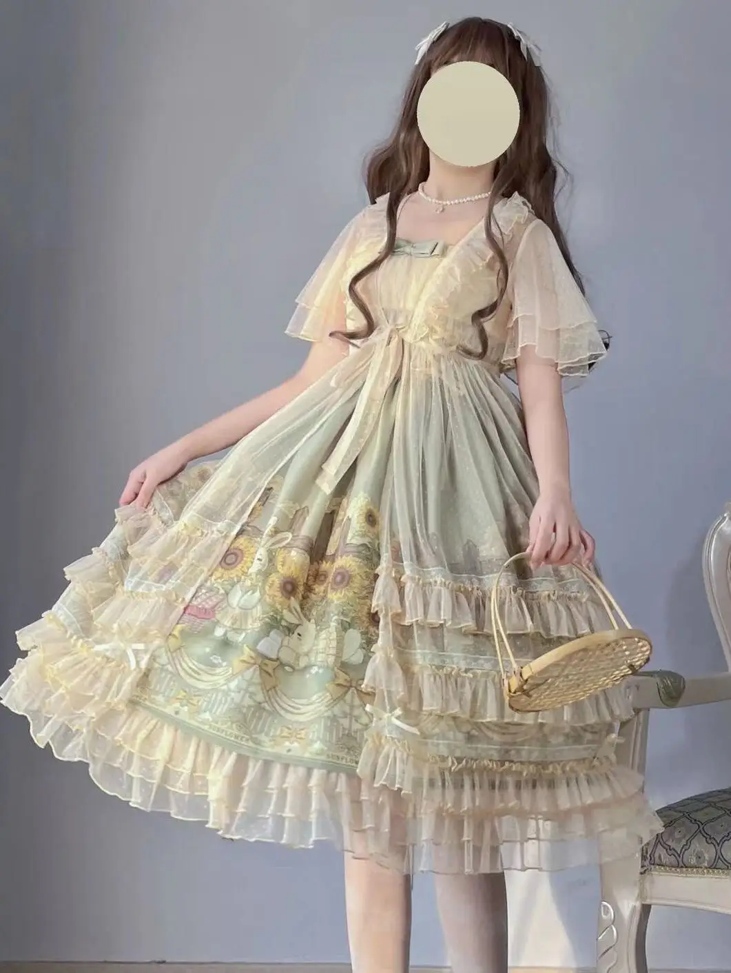 

MAGOGO японское милое милое платье Jsk Лолиты женское ретро викторианское мультяшное платье «История подсолнухов» Jsk летние платья с бантом для чаепития