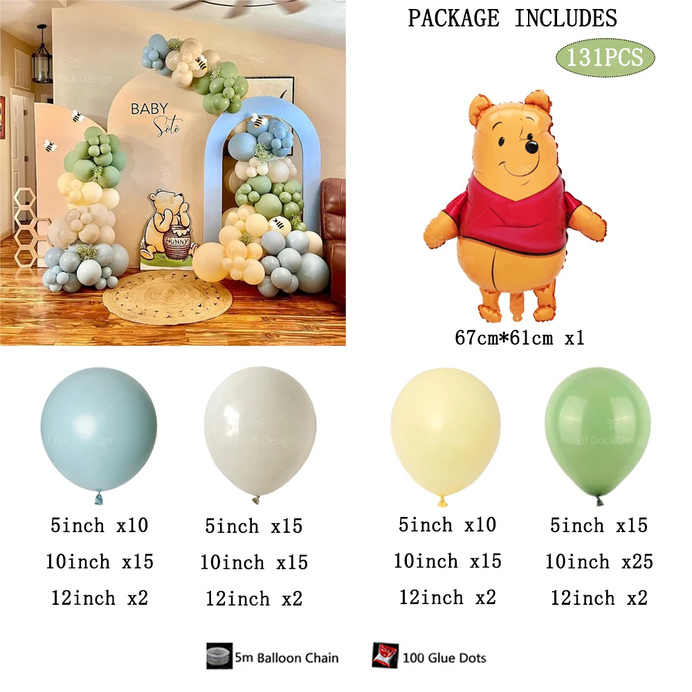 131pcs Disney Cartoon Winnie de Poeh Thema Party Ballon Boog Kit Blauwe Latex Ballon voor Kinderen Verjaardagsfeestje Baby shower Suppl