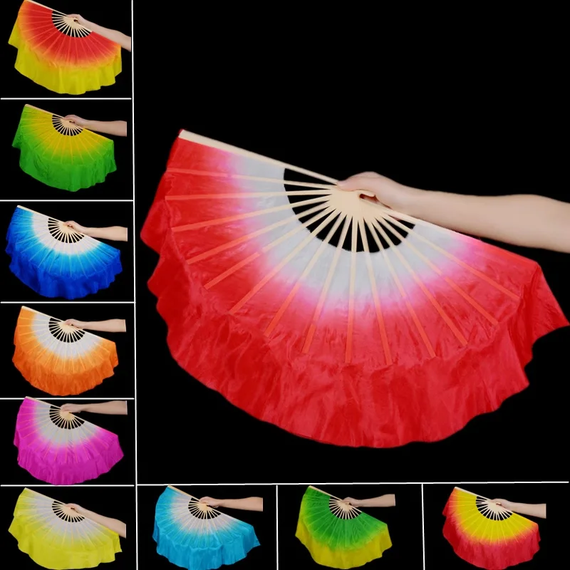 1 Pcs Gradient Color Belly Dance Silk Fan Veils Imitation Silk Kids Classical Dance Fan Oriental Dance Props Dancing Fan