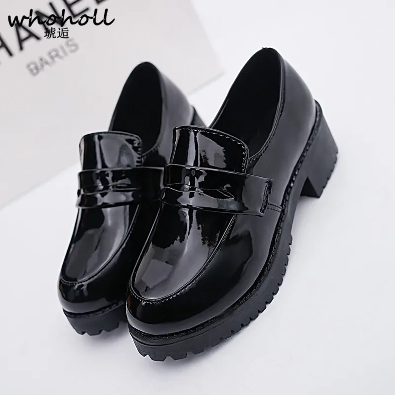 WHOHOLL-Botas de sirvienta Lolita para mujer, zapatos de cuero con punta redonda, uniforme de escuela secundaria JK japonés, Cosplay de Anime Kawaii