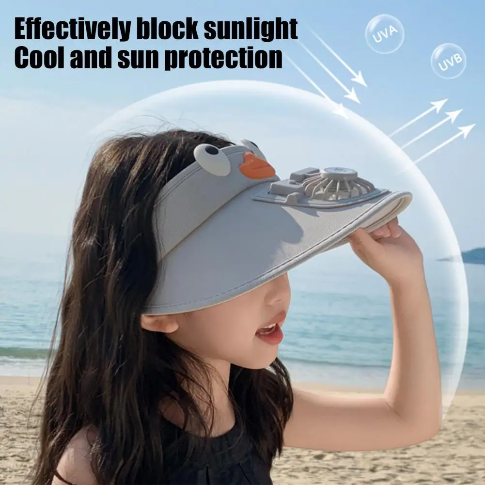 

Kids Summer Hat with Fan Cartoon Style Kids Hat with Built-in Fan Oversized Brim Uv-resistant Sun Hat for Children Adjustable