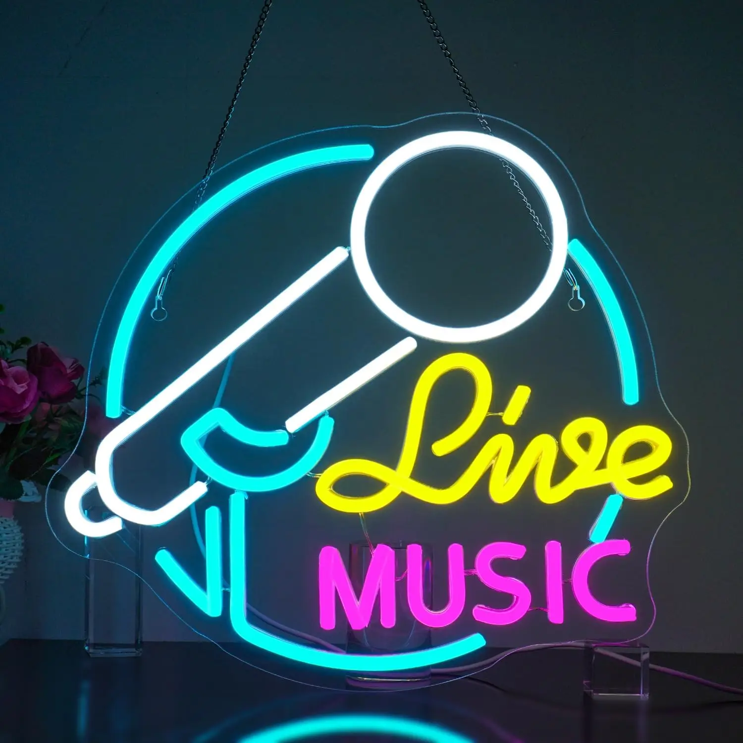 Live Music Neon Sign LED Wall Art USB Powered Acrylic Microphone Glow Lamp Bar Cafe Livehouse Studio Party Decor Hanging Light