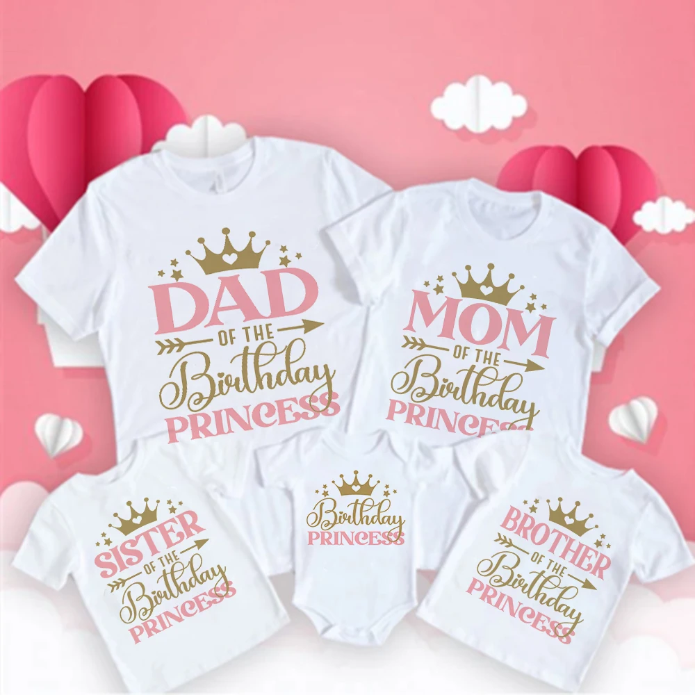 Birthday Princess Family Matching Clothes Mother Father Kid T Shirt Tops Baby Bodysuit Girl Birthday Party Look Outfits T-shirts