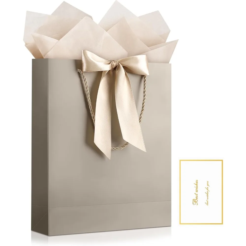 

Gift Bag, 1PCS Gift Bags Large with Ribbon and 1 Greeting Cards 2 Tissue Paper, Portable Paper Gift Bag with Handles, Bir