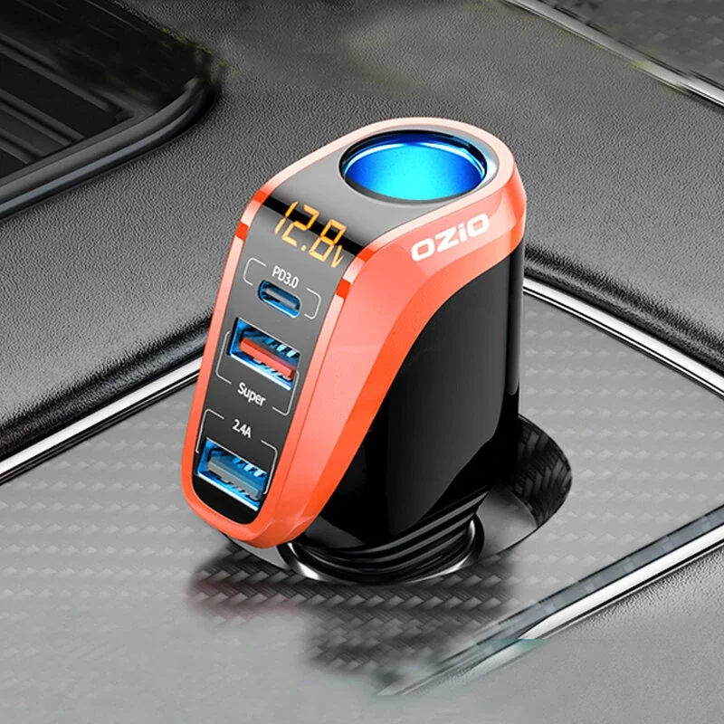 OZIO 12/24V Car Lighter Charger Universal Fast Charging 66W QC3.0 USB PD20W Type-C Power Supply Socket Adapter 4in1