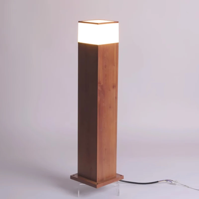 

Garden Villa Walkway Bollard Lamp Natural Water Transfer Printing Wood Grain Landscape Lighting Hexagon Pillar Light
