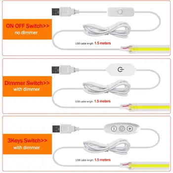 רצועת לד COB ניתנת לעמעום 5V USB סרט לד גמיש עם מתג הפעלה/כיבוי 320 נוריות תאורה ליניארית בצפיפות גבוהה עם סרט דביק 6 best sales אור USB - №6