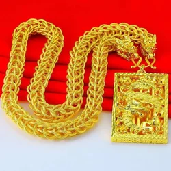 Luxury 18k Gold Color Dragon Square Pendant Necklace for Men Father Bro Fine Jewelry Gifts Men's Necklaces Chain Accessories