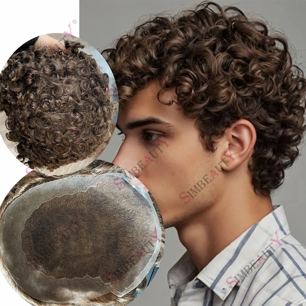 

Мужской парик-накладка из натуральных волос 18 мм, кудрявый, с прочным швейцарским кружевом Q6 и тонким полиуретановым основанием, незаметные отбеленные узлы, цвета: пепельно-русый, серый, черный