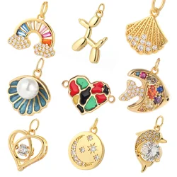 Rainbow Enamel Pendant for Necklace Jewelry Making Supplies Golden Color Heart Charms Diy Handmake Jewelry Trendy Copper Charms