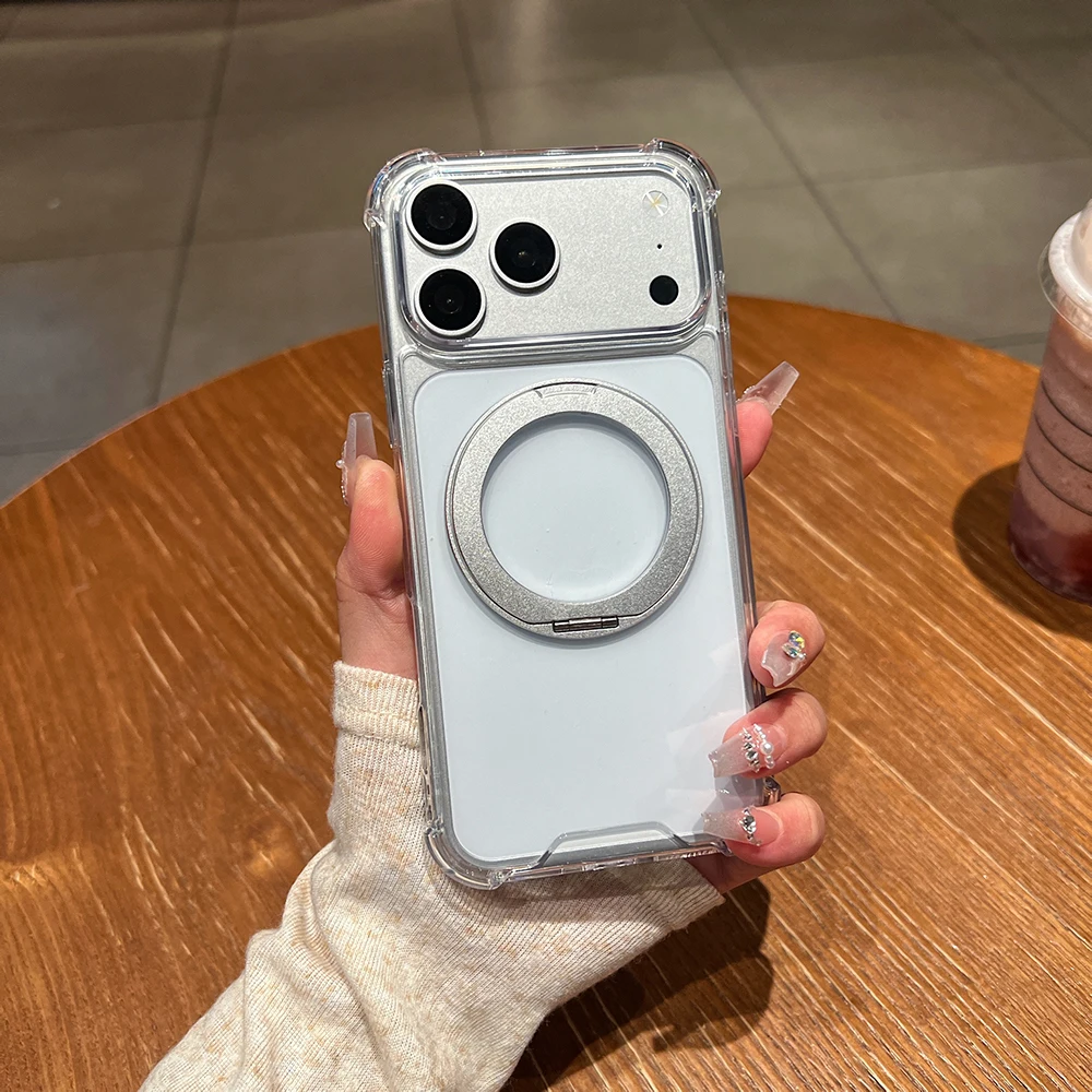 360 ° Drehbarer Ständer für MagSafe Clear Case für iPhone 18 Duo 17 Air 16 E 15 14 Plus 13 12 Pro Max, magnetische Halterung, Anti-Fall-Schutzhülle – Detail 11
