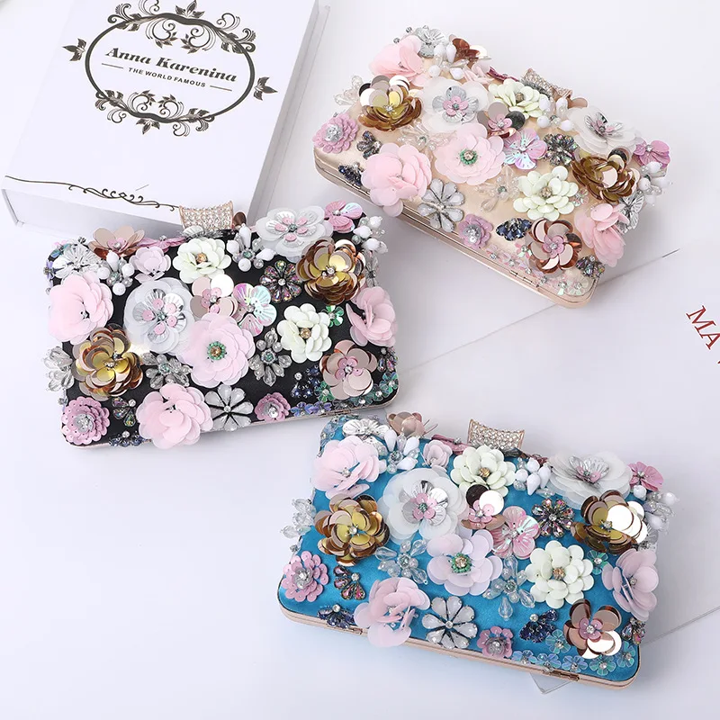 2023 New Women's Handbag Fashion High Quality Flower Beaded Embroidery Evening Bag Party Evening Dress Accessories Handbag