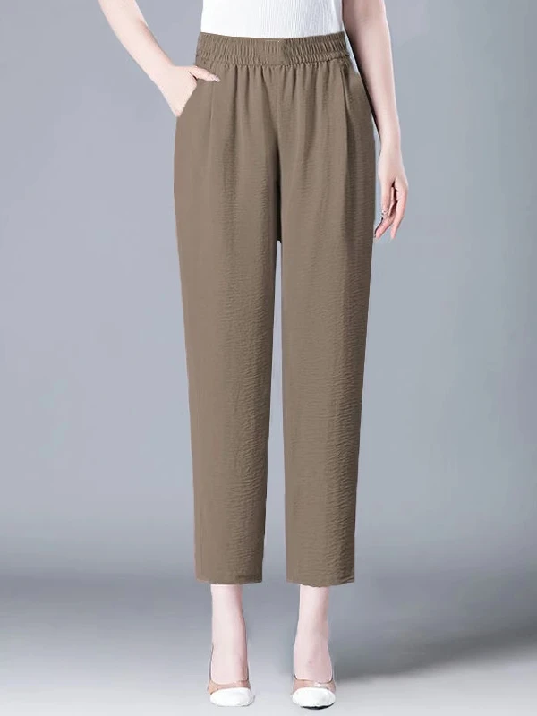 Pantalon sarouel plissé en soie glacée pour femmes, décontracté, fin, amincissant, petite taille, neuf Points, taille haute, coupe ample, nouvelle collection été