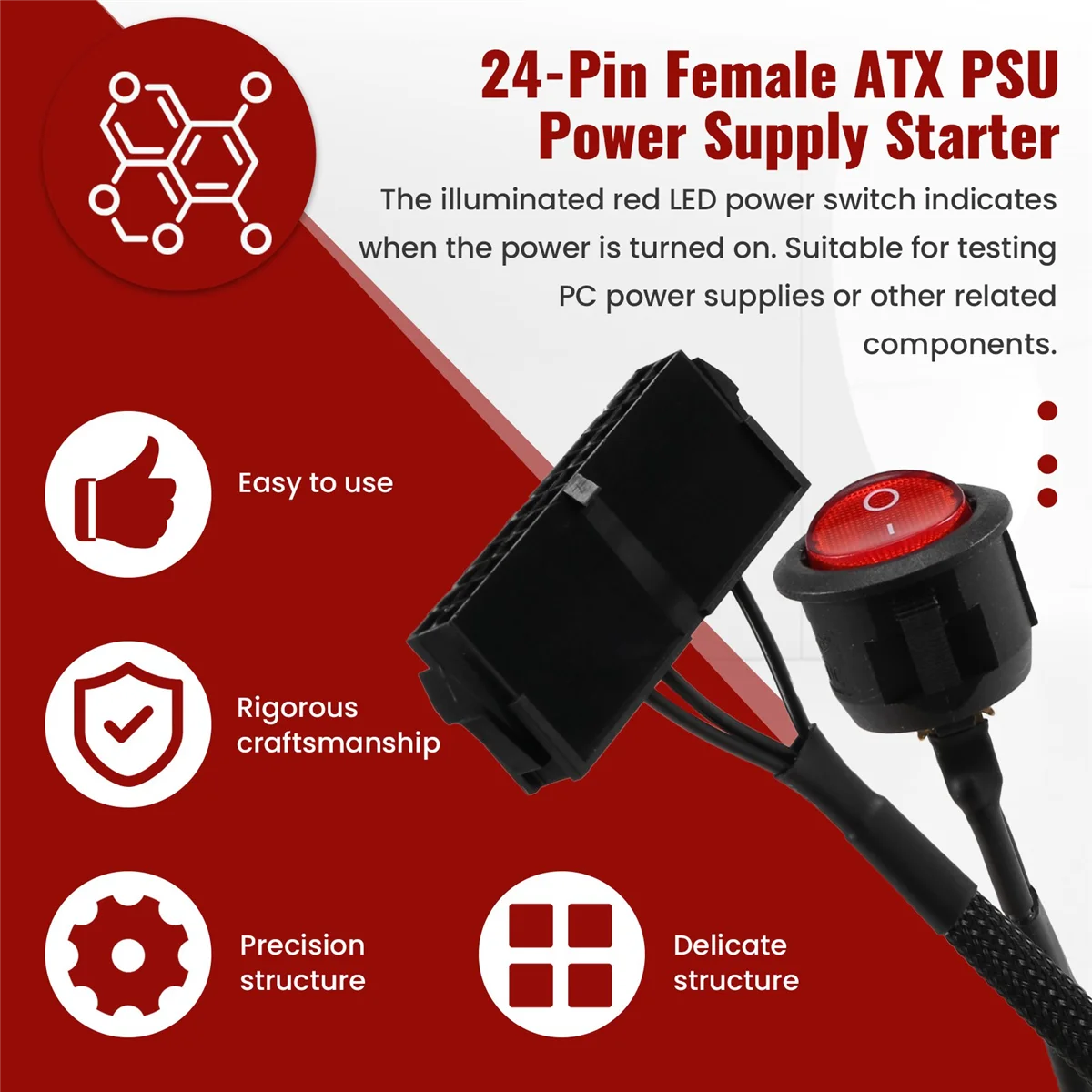 24-pinowy żeński zasilacz ATX PC Tester rozrusznika Start Up kabel mostkujący z przełącznikiem ON/OFF, 50cm