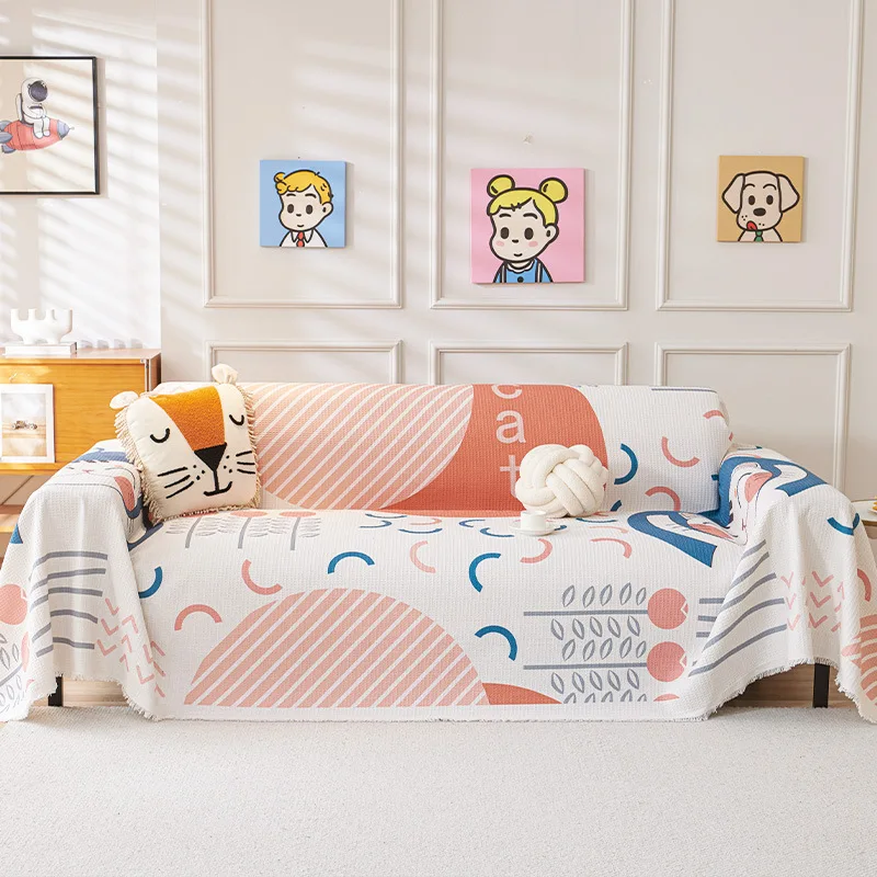 

Nordic Ins Cream Wind Lucky Cat Cartoon Sofa Cover All-inclusive High-end Four-season Universal Sofa Blanket Cover