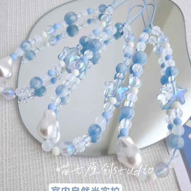 

Синяя подвесная веревка для мобильного телефона с бисером «Звездное море», универсальная подвесная цепочка для камеры ручной работы, портативная на запястье