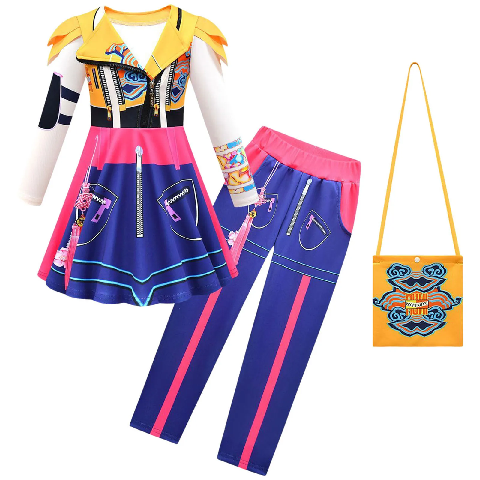 

Kids Sets Rumii Miraa Zoeyey Cute Cartoon Print Ruffle Sleeves Dance Wear Dress Kpop Demon Hunters Kids Conjuntos Para NiñOs