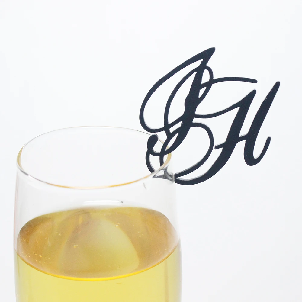 20/50/100 pièces Agitateurs de boisson personnalisés gravés, étiquettes avec initiales de mariage, bâtonnets à cocktail pour verres à vin
