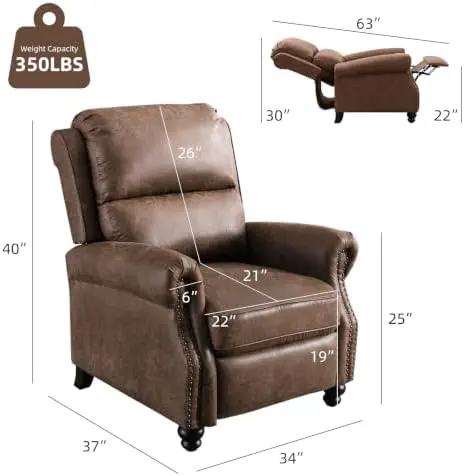Pushback Recliner Chair Faux Leather Armchair Push Back Recliner with Rivet Decoration Single Sofa Accent Chair for