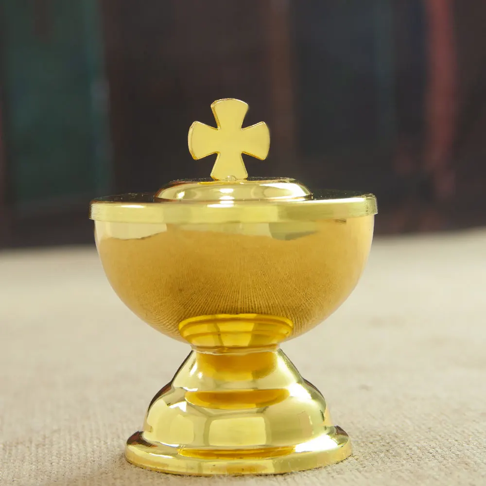 كأس التواصل الكأس المقدسة مع ملعقة سبائك الزنك تصميم الصليب الذهبي لوازم الكنيسة الشامل للاحتفالات الدينية القربان المقدس