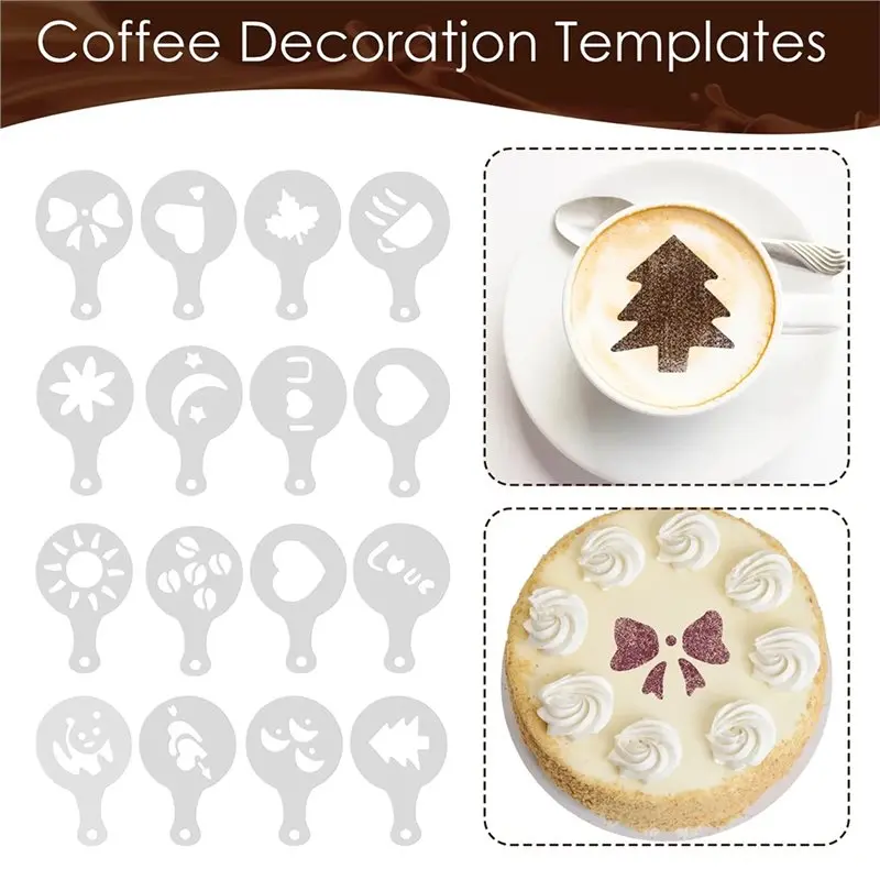 ABMH-Versatile Coffee Latte Art Set Decorative Molds(24 Pcs)- Includes Stencils, Shaker And Spoon In Kit