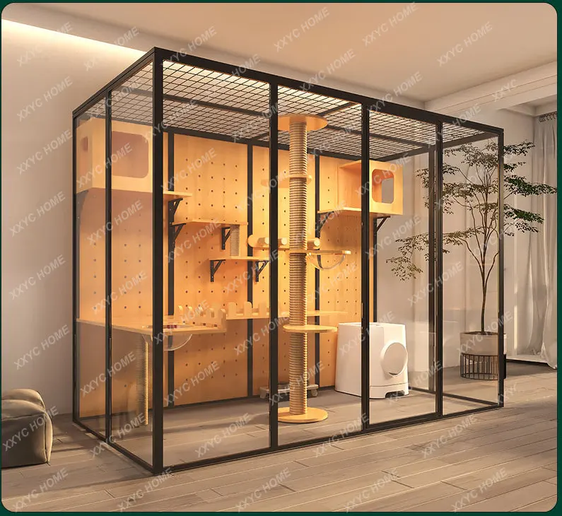 Vidro transparente Cat Casa com Vista Panorâmica, Casa personalizada, Super Large Espaço, Cat Nest, Pet Cabinet, Display Cabinet, Villa Quarto