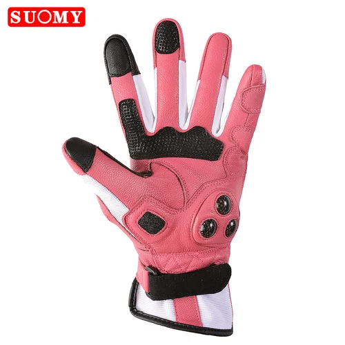 Imagen 2 del producto Suomy-guantes de moto de cuero de cabra para mujer, protectores de dedo completo para carreras de Motocross, Scooter, bicicleta y ciclismo, color rosa