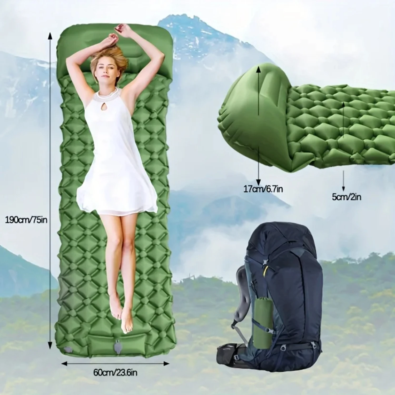 Outdoor camping sleeping mat with foot stepping , beach inflatable mattress with pillow, non ultra light air cushion Ultralight