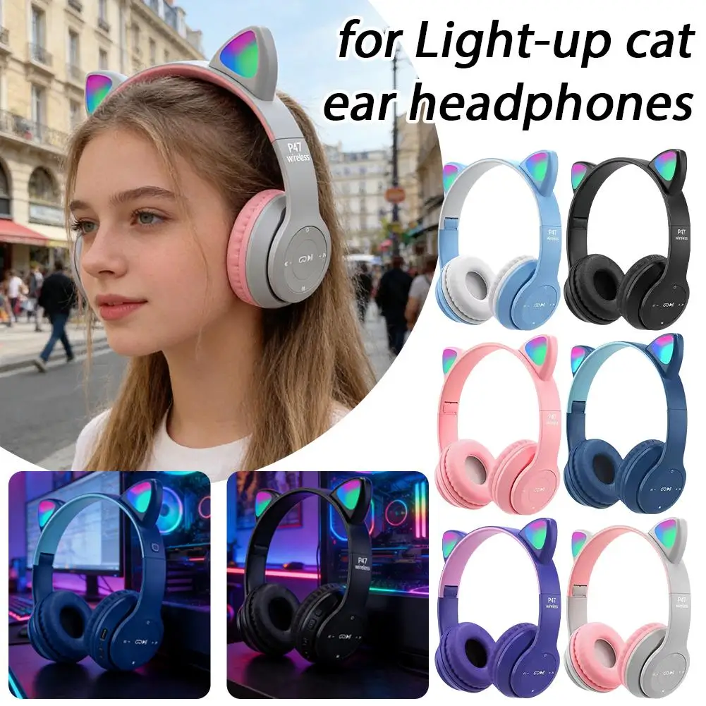 

Беспроводные игровые наушники с RGB-подсветкой, шумоподавлением, микрофоном, Hi-Fi звуком и милыми кошачьими ушками, с управлением через микрофон