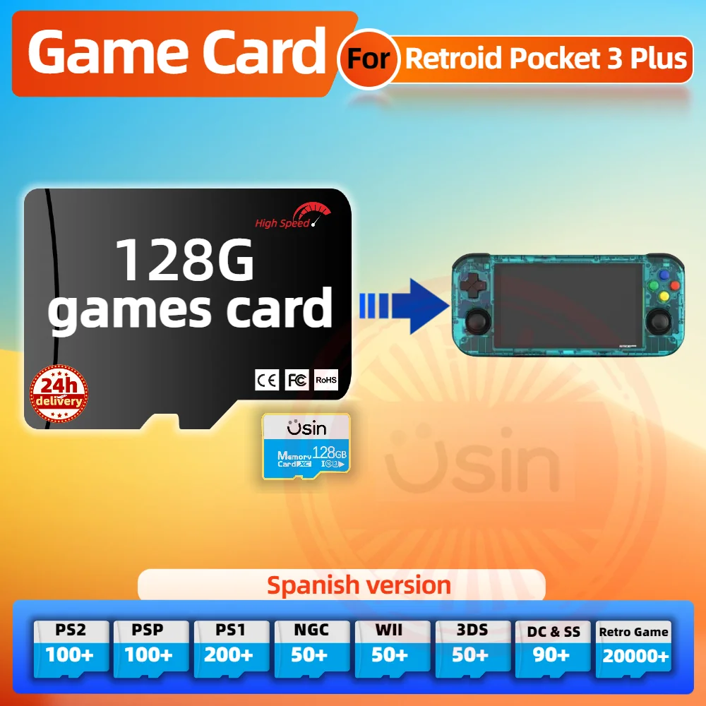 Memory Game Card For Retroid Pocket 3 Plus 5 Spanish Version Retro PS2 PSP Games Android Gaming portable Console SD TF 128G