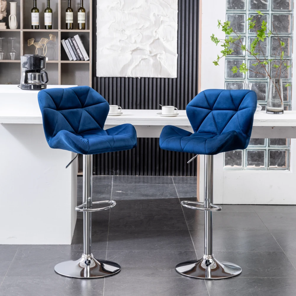 

Breni Velvet Diamond Tufted Swivel Adjustable Height Barstool, Set of 2, Blue