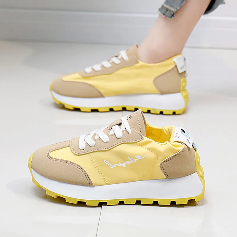 2024 GAT Women Platform Sneakers Leather Panels Cloth Shoes Female Height Increasing Casual Shoes Non-slip Walking Sports Shoes