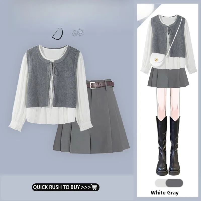 

Spring 2026 Korean Style Sweet Elegant Fake Two-Piece Shirt Top High Waist Slimming Shorts Set Women's Fashion Ensemble