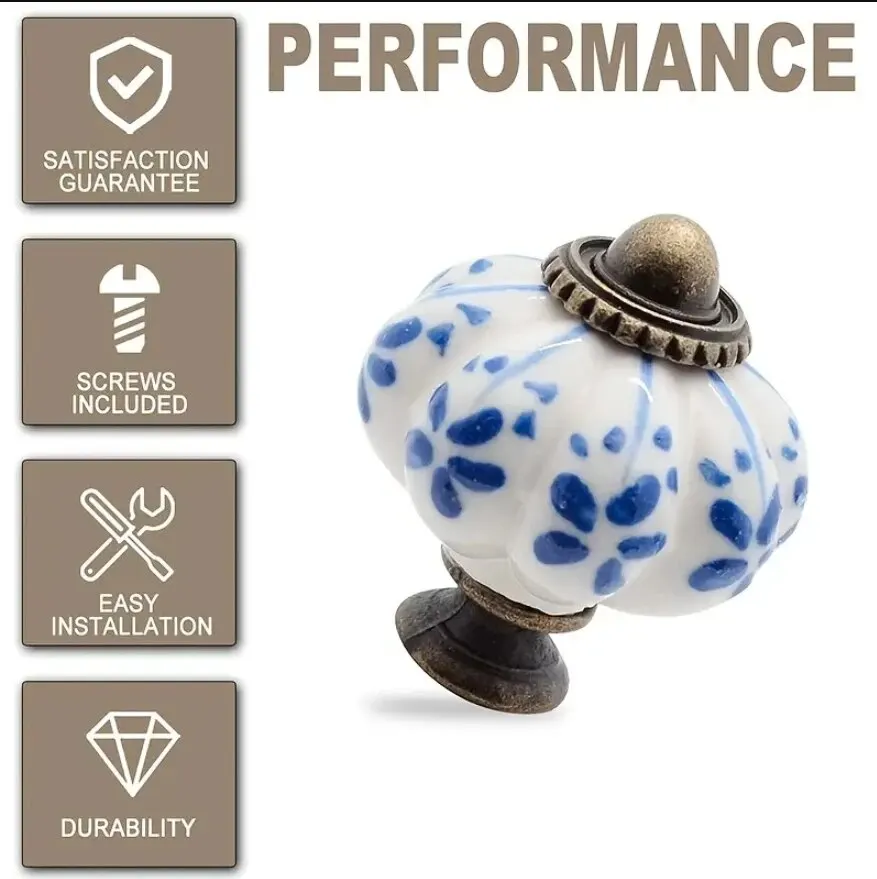 Pegangan pintu kabinet kamar anak-anak pegangan tarik keramik labu pola pedesaan pegangan pintu Retro Eropa