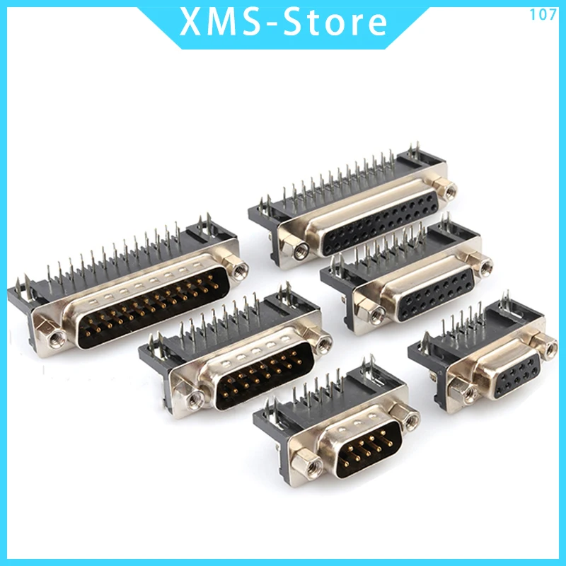 

DB9 Female Male PCB Mount D-Sub DB15/DB25/DB37 9 Pin PCB Connector RS232 Connector 90-degree Bent Needle DR9/DR15/DR25/DR37