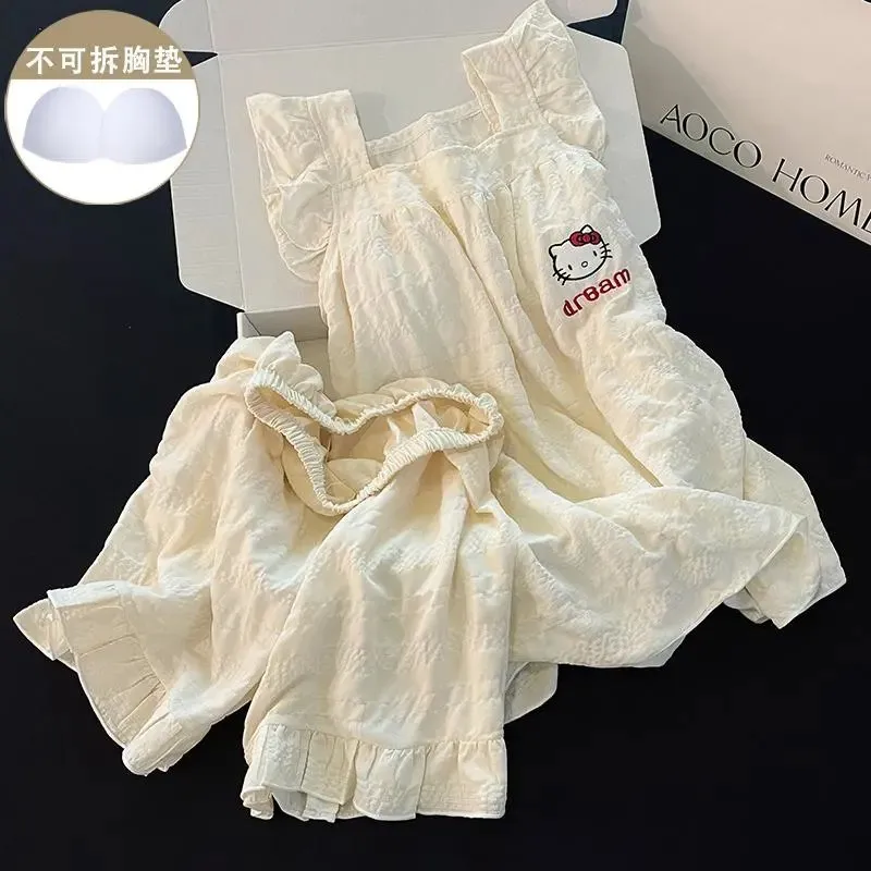 Hello Kitty Women Pajamas Set Cloud Cotton Sleeveless Shorts Cute Sexy Homewear