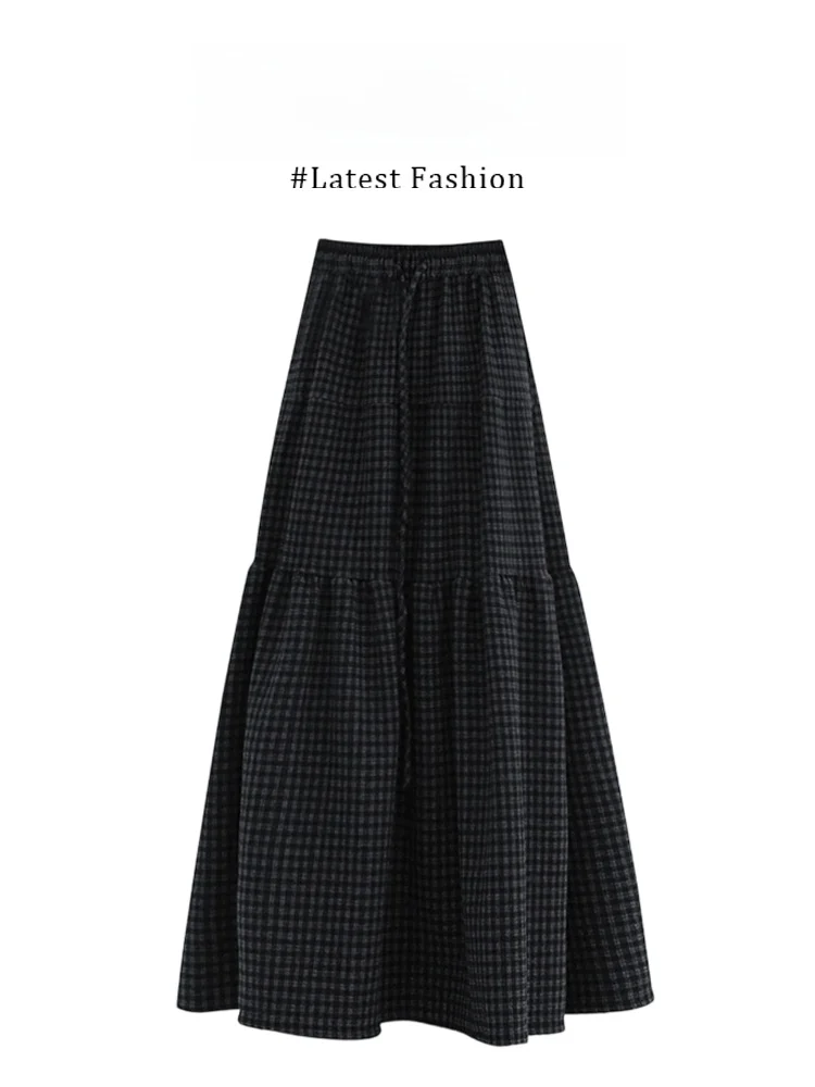 

Утепленная зимняя термосетчатая юбка-полусолнце в стиле ретро, повседневная, антивозрастная, женская, с высокой талией, свободного кроя, осень 2025