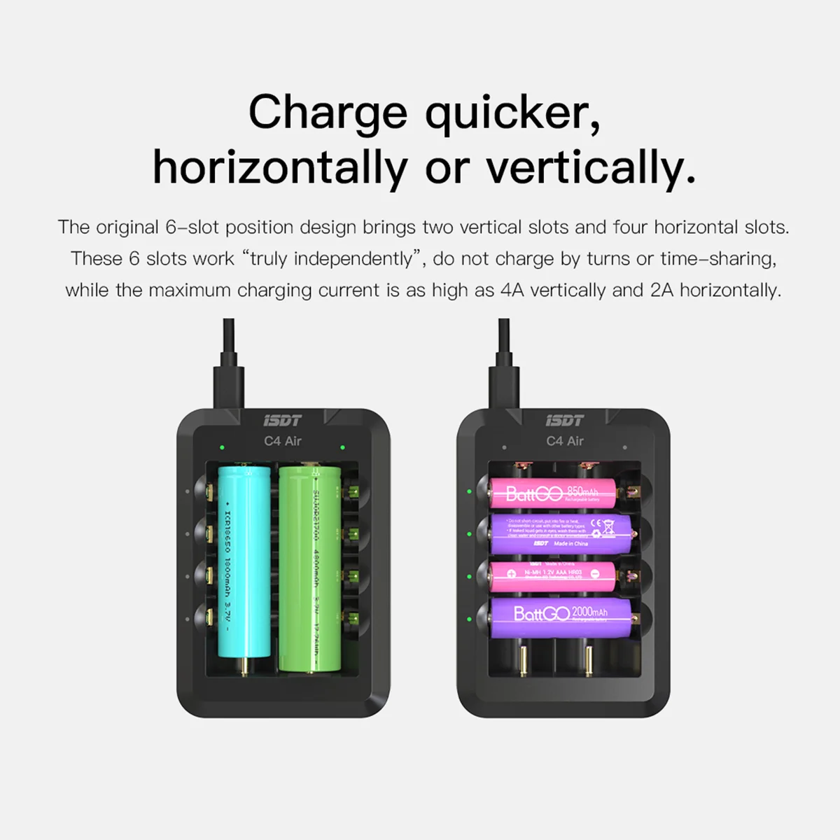 ISDT C4 Air USB Type-C Charger 6-Bay 4A Universal Battery Smart Charger W/ APP Connection for AA AAA Li-ion Rechargeable Battery