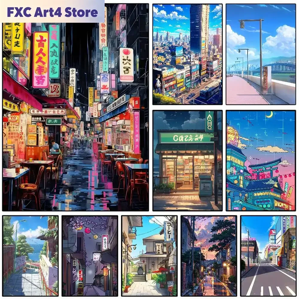 

Frameless Anime Cartoon Japanese Street Scene Poster HD sticky wall waterproof home living room bedroom Dorm bar aesthetic deco